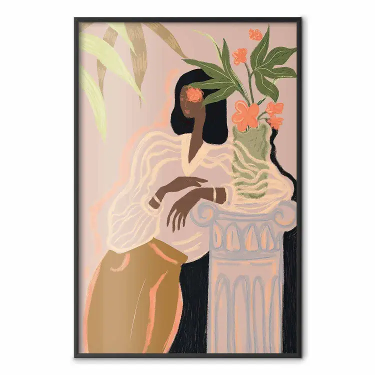 In attesa - ritratto pastello di donna su sfondo rosa