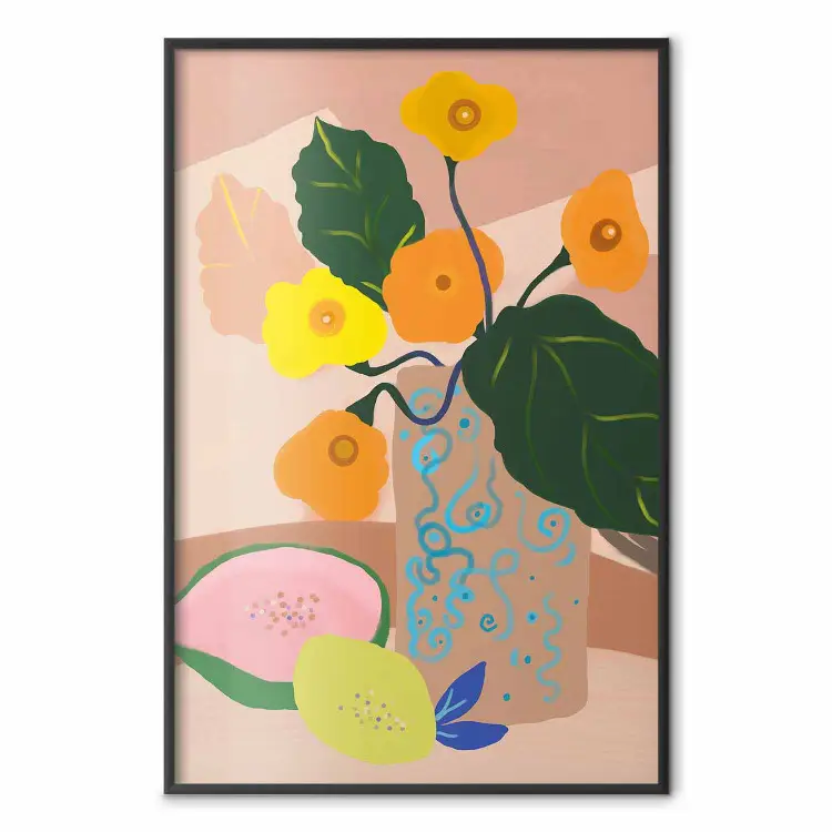 Fiori in vaso - natura morta minimalista su sfondo rosa