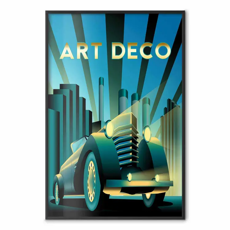 Auto retrò - motivo geometrico art deco su sfondo urbano