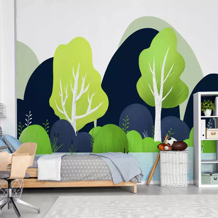 Paesaggio per bambini - natura blu e verde con montagne