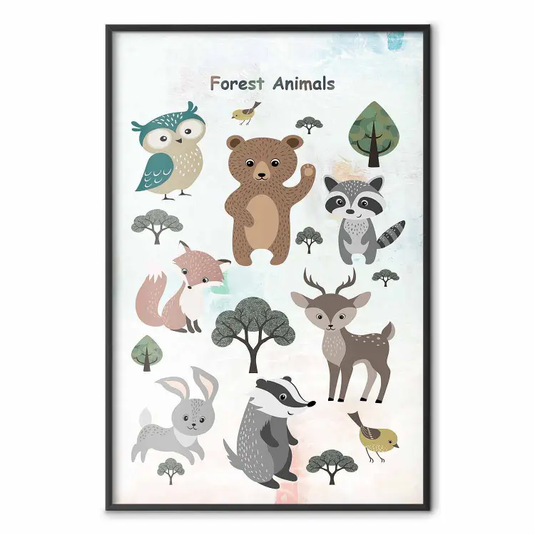 Animali della foresta - tema bambini pastello con abitanti della foresta