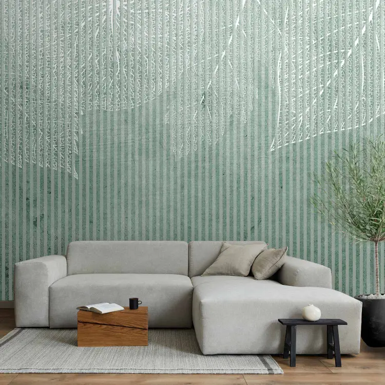 Foglie a strisce - disegno bianco di foglie su sfondo verde a righe