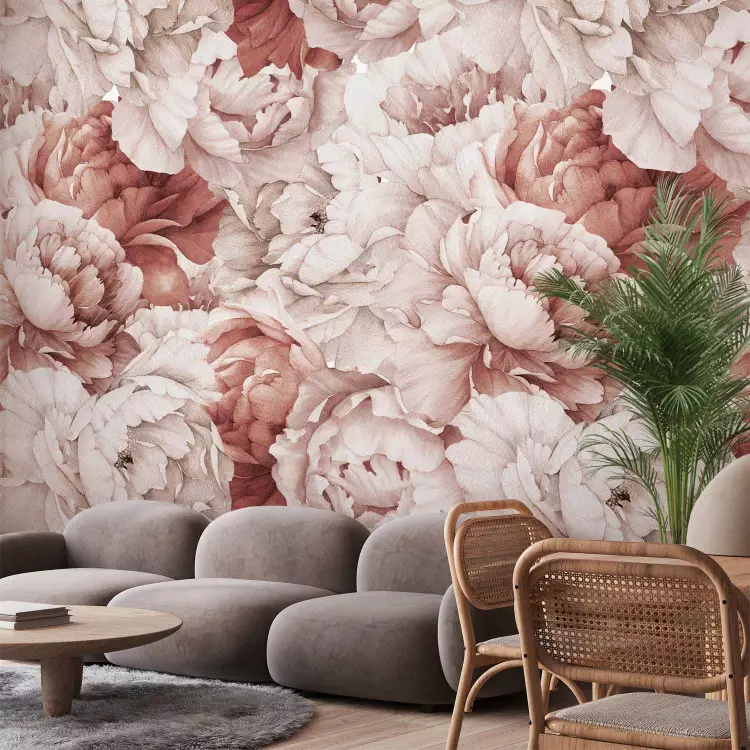Peonie - motivo naturale con fiori chiari in tonalità rosa