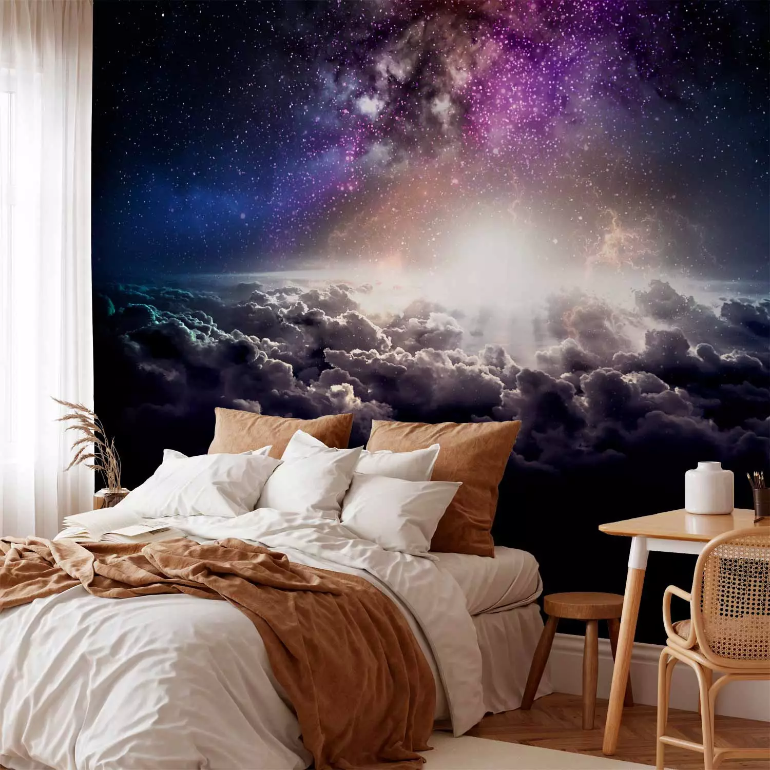 Carta da parati moderna Galassia motivo fantasy scuro con spazio e luccichio di stelle Fantasy bimago