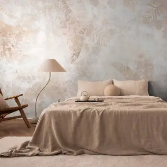 Carta Da Parati Moderna - Design Astratto Con Foglie E Onde, Colore Azzurro E Marrone, Tessuto Non Tessuto - Foto 3