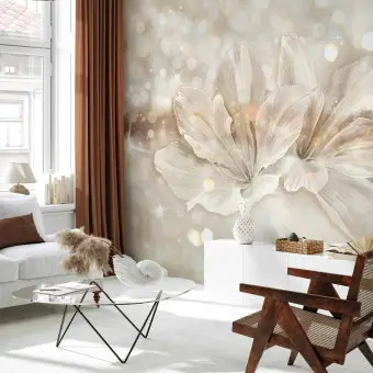 Runa Quadro Murale 4 Pezzi – Fiori Gigli Beige E Marrone – Made In Germany – Stampa Su Tela Non Tessuta 110g/m² – Pronto Da Appendere – 008645b