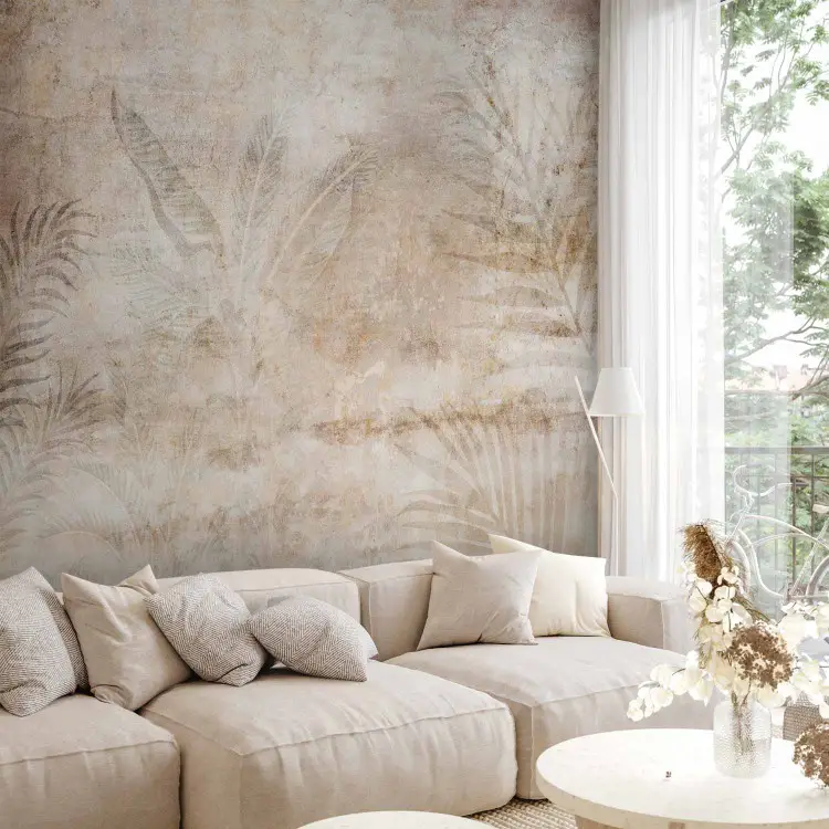 Natura beige - composizione di foglie e palma in toni grigio chiaro
