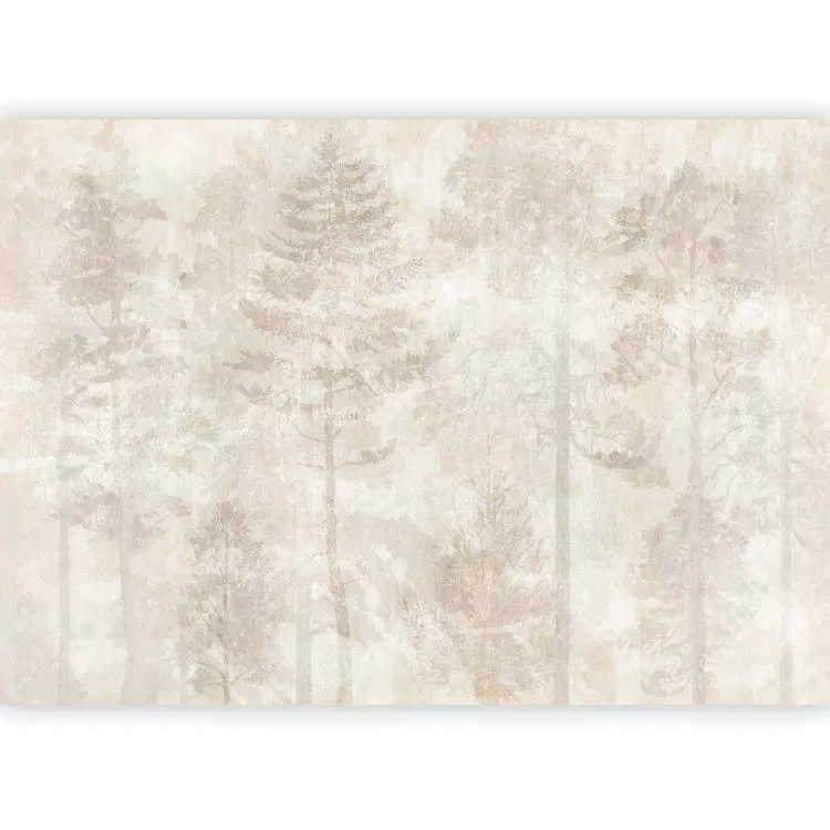 Foresta addormentata - grafica con alberi su sfondo beige