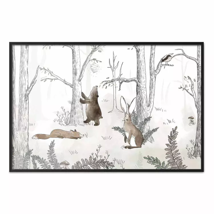 Animali della foresta - foresta disegnata con felci ad acquerello