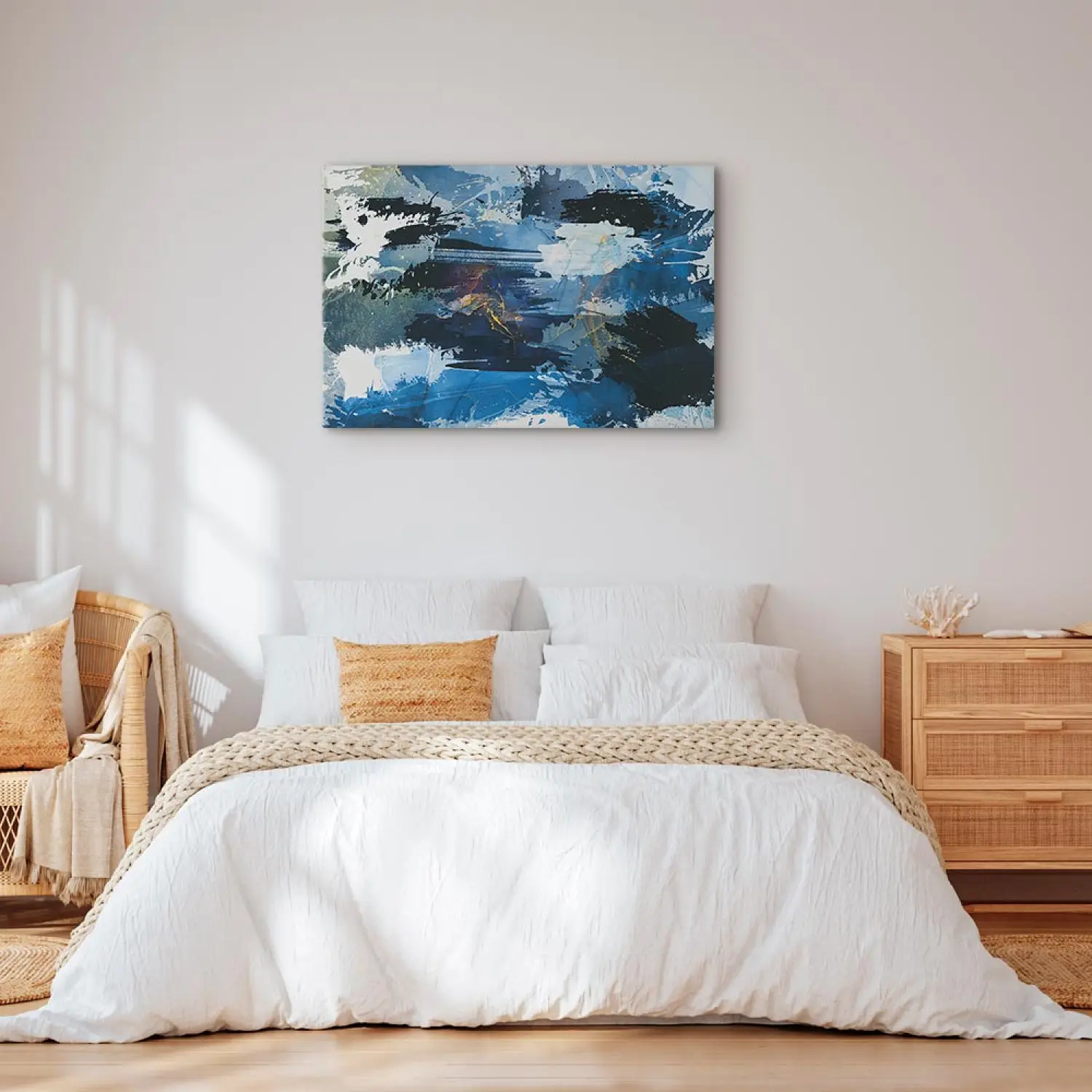 Arte Astratta Su Tela 4 Pezzi | Quadro Moderno Nero Blu Grigio | Decorazione Parete Soggiorno