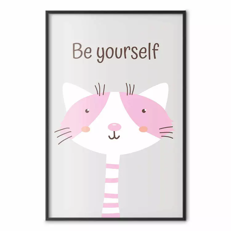 Sii te stesso - gatto rosa allegro e slogan motivazionale per bambini