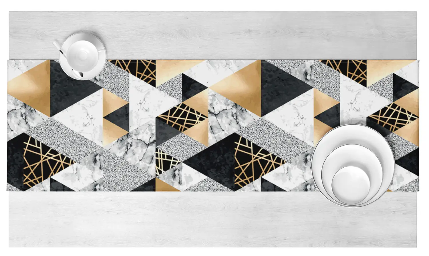 Gaotelly Runner Da Tavolo Geometrico Triangoli – 30x180 Cm, In Poliestere, Colore Blu E Caffè, Decorazione Moderna Per La Casa