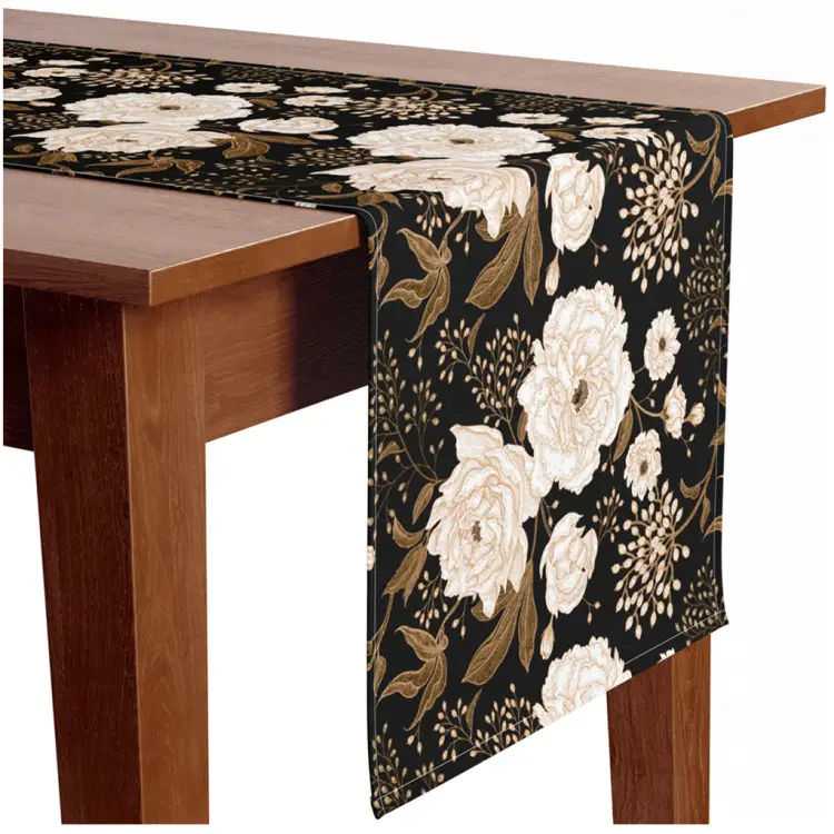 Runner Da Tavolo Flora In Feltro Antracite, Motivo Floreale, 140x23 Cm, Spesso 4 Mm, Lavabile In Lavatrice