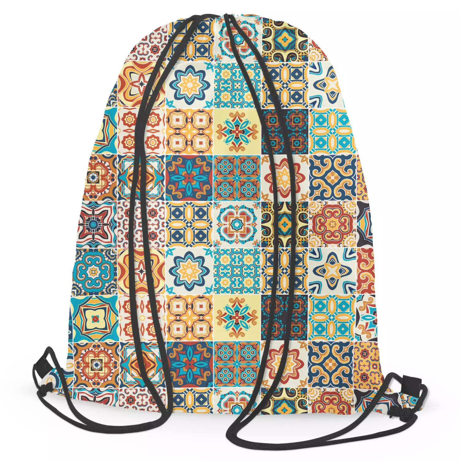 Sacca zaino Arabesco spagnolo motivo ispirato alle ceramiche in stile patchwork tessuto Zaini bimago
