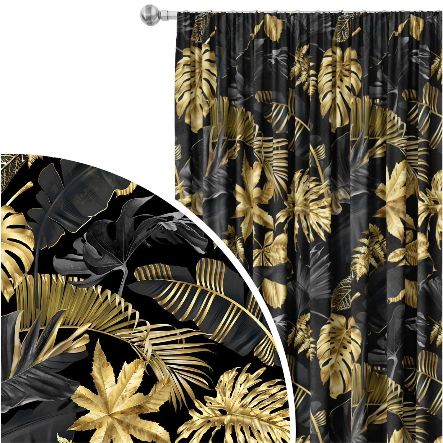ZGDPBYF Set di tende da doccia per bagno con foglie di palma, colore: nero e oro, per vasca da bagno e foglie, tappetini da bagno e WC, decorazione per la casa (4