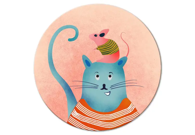 Quadro rotondo Buoni amici un gattino da favola con un maglione