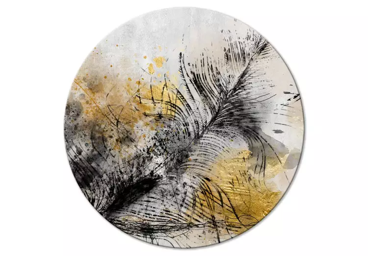 Piuma nera - schizzo lineare con texture dorata su sfondo beige