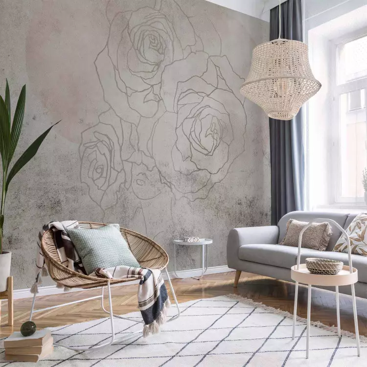 Decorative Fresco - Artistic Wall With a Drawing of Flowers