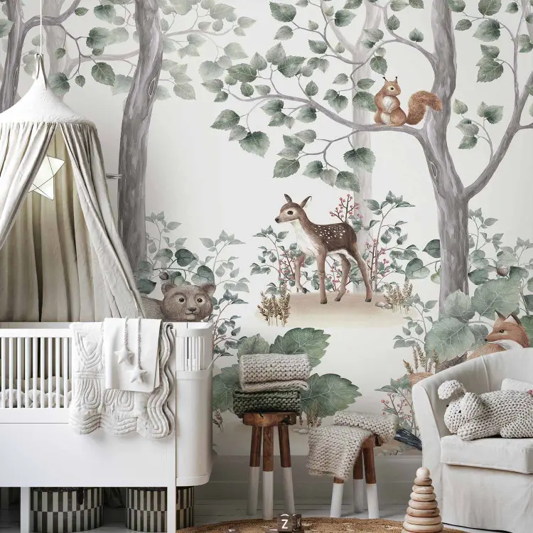 Storia della foresta - paesaggio ad acquerello con animali per bambini