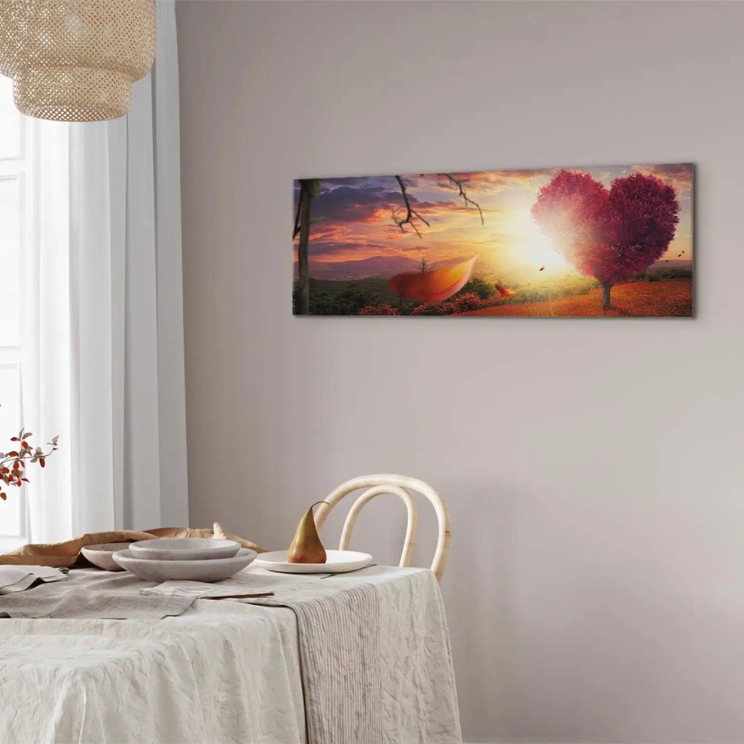 Quadro su tela 3 pezzi Margherite e cuore blu - 150x50