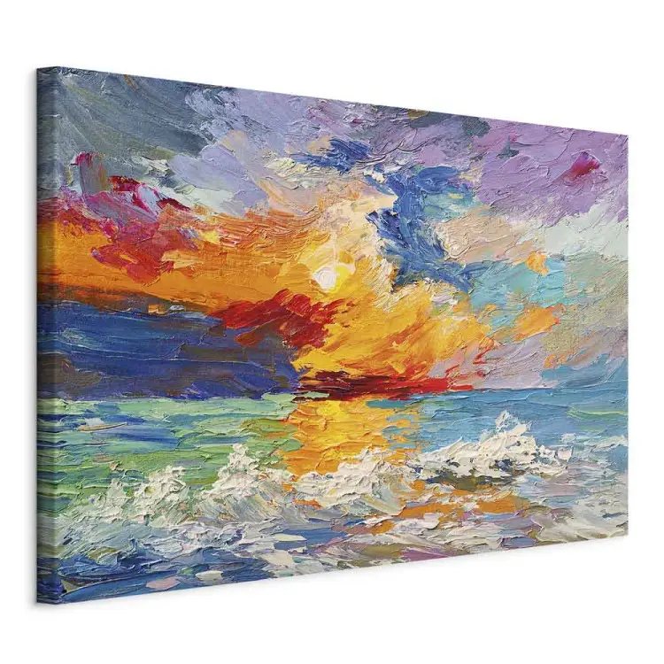 Paesaggio marino - sole dipinto al tramonto con colori vivaci