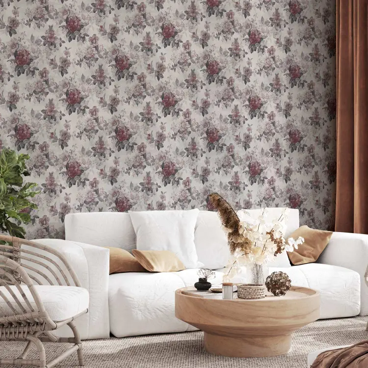 Peonie e lillà - fiori bianchi e rosa con foglie grigie