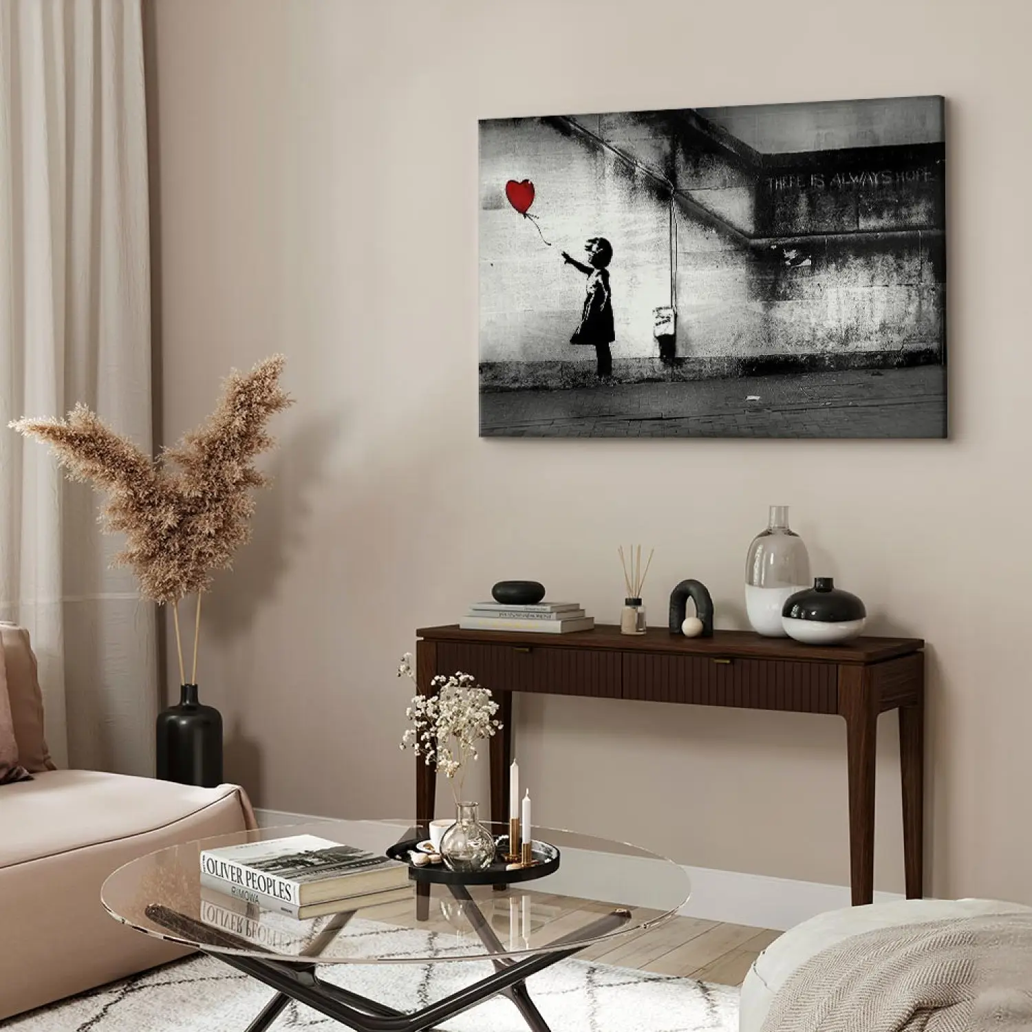Quadro su tela italiano   Banksy: Ragazza con palloncino (1 parte) verticale 60x90 cm Streetart i C 0149 b a