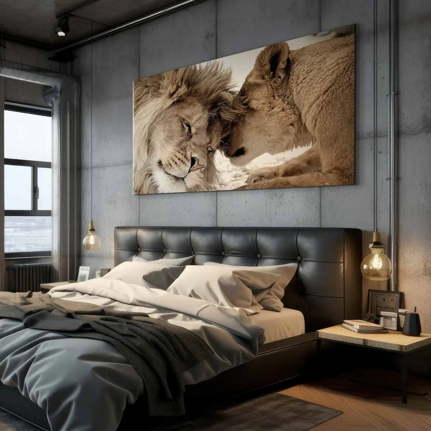 Quadro In Vetro Stampato – Coppia Di Leoni – 100x40 Cm – Made In Germany – Effetto Fluttuante - 5