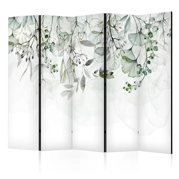 Natura nebbiosa II - foglie floreali verdi su sfondo bianco