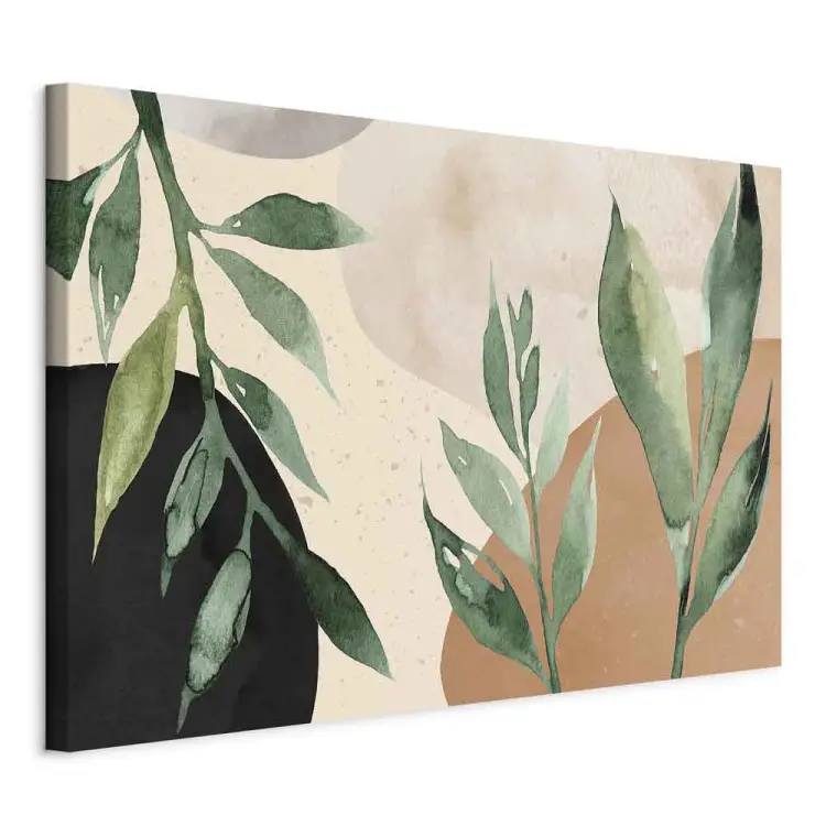 Armonia della natura - astratto beige con macchie di colore e foglie