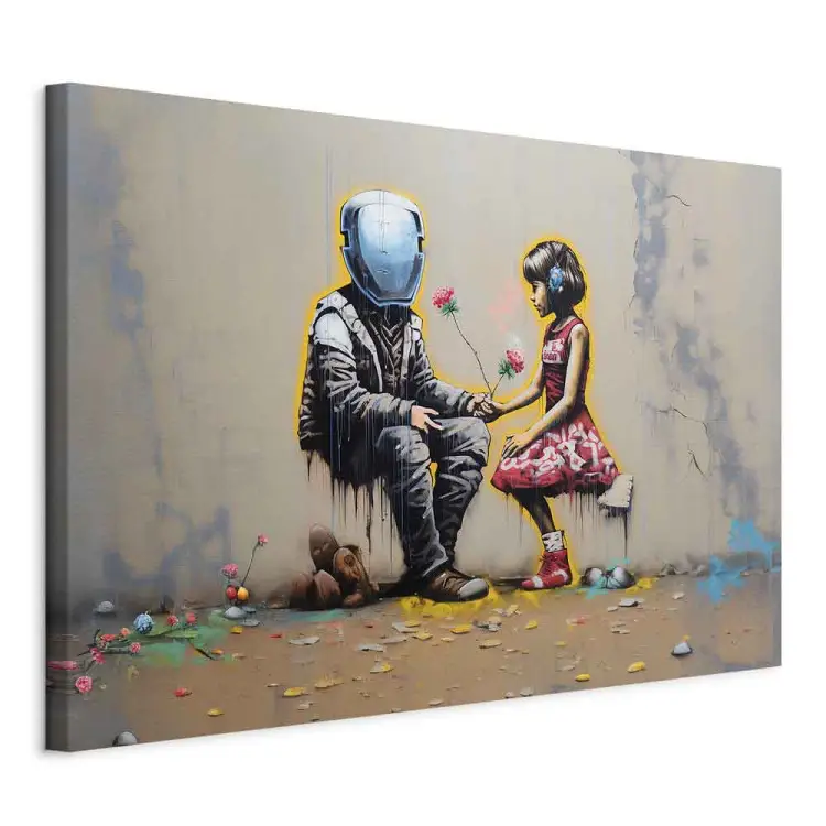 Meeting AI - graffito futuristico colorato in stile Banksy