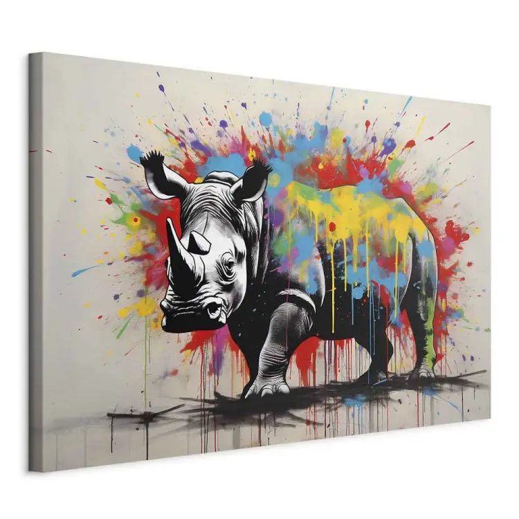 Rinoceronte colorato - murale con animale ispirato allo stile Banksy