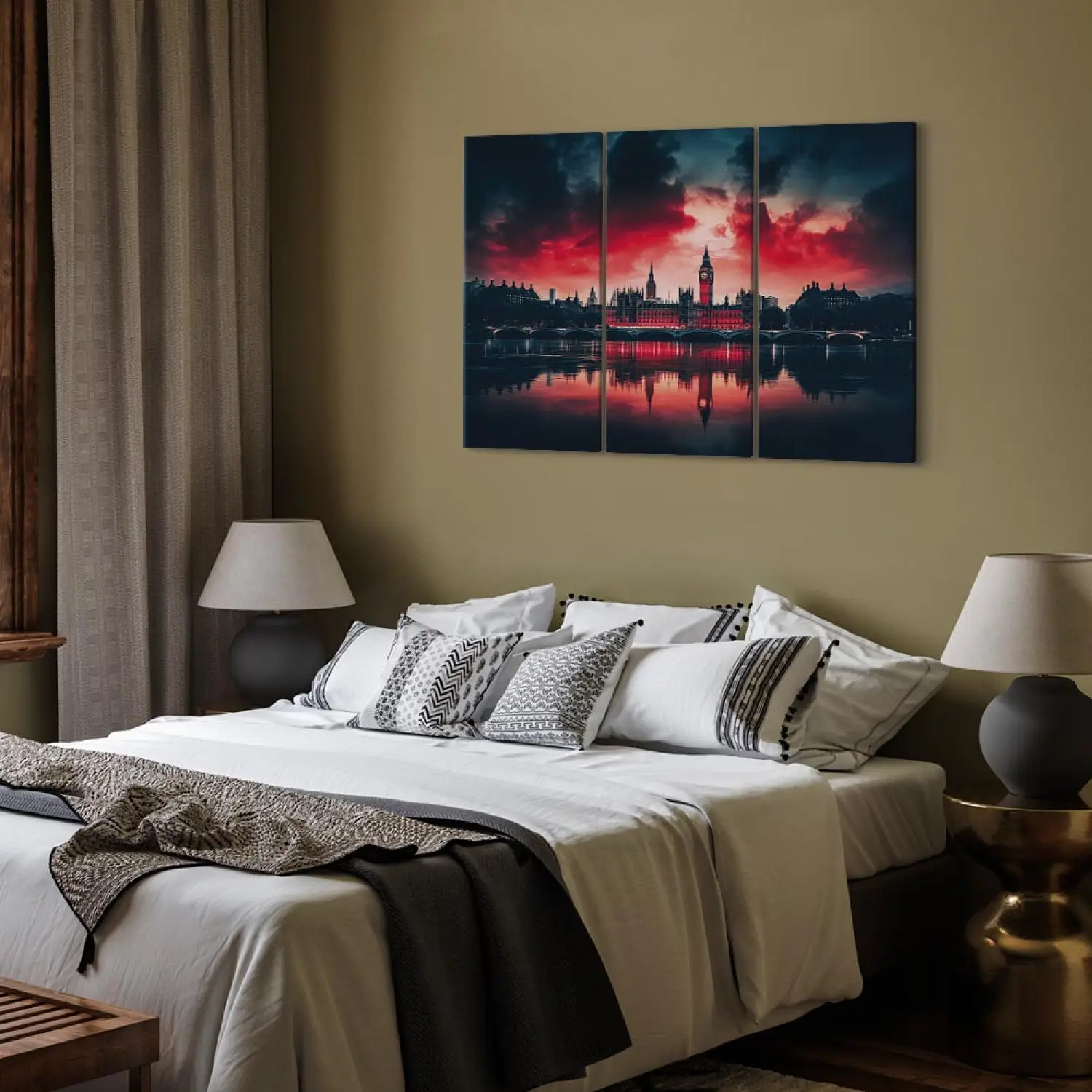 Syntego Kit Pittura Con Numeri Per Adulti - Big Ben Londra, Paesaggio Su Tela 50x40 Cm, Colori Acrilici, Pennelli, Ganci E Viti Inclusi