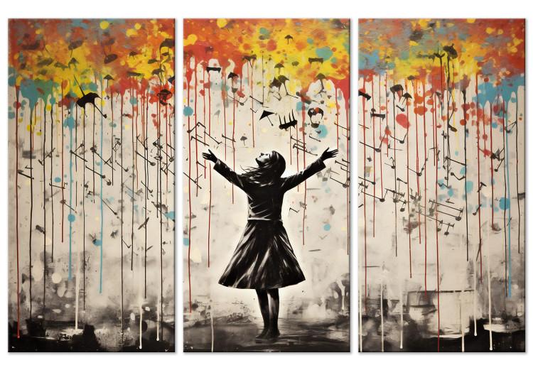 Stampa su tela Rain Song - Colorful Graffiti Inspired by Banksy - Banksy e  street art - Quadri