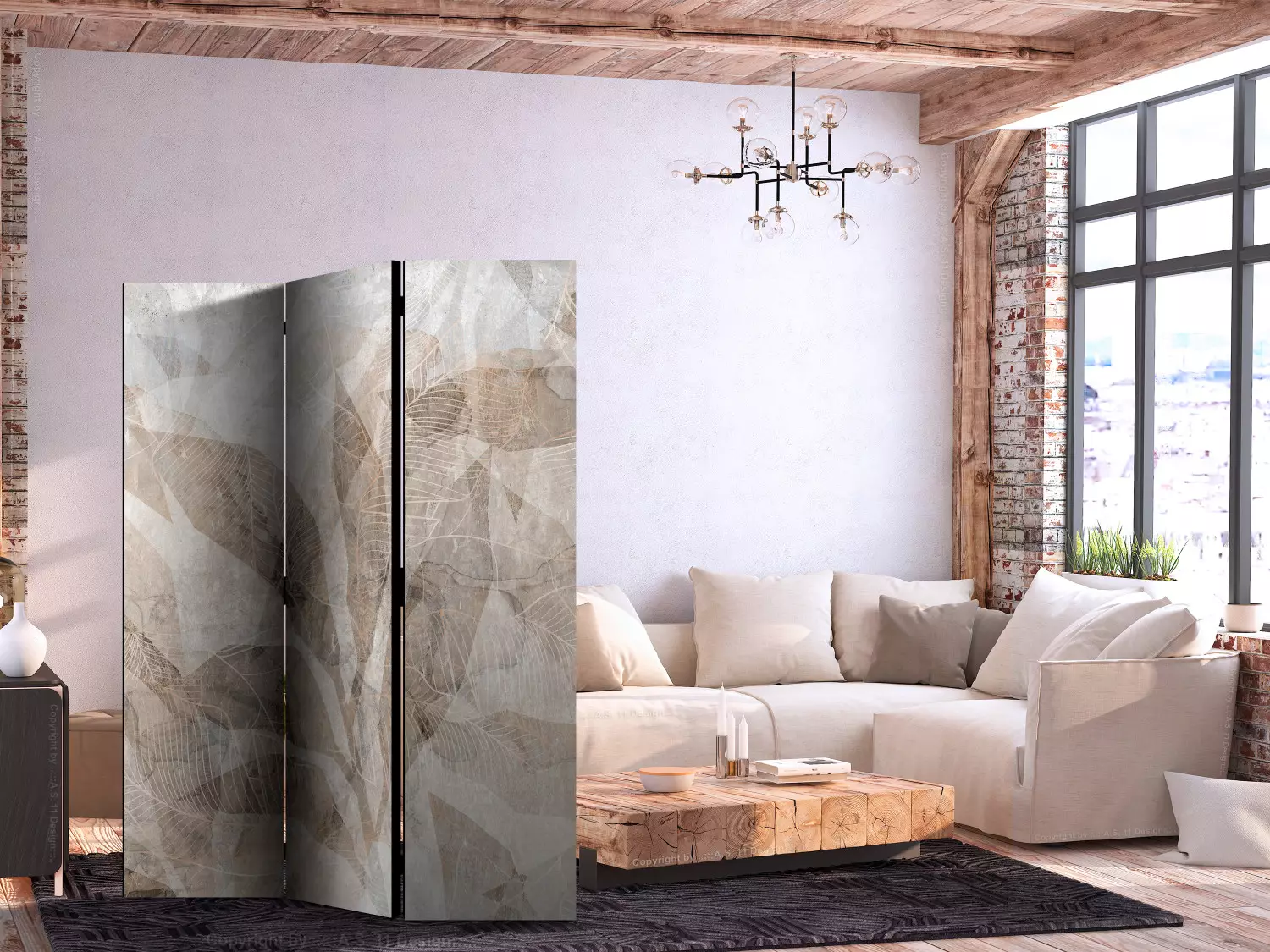 Il paravento decorativo Foglie delicate ombre intrecciate in