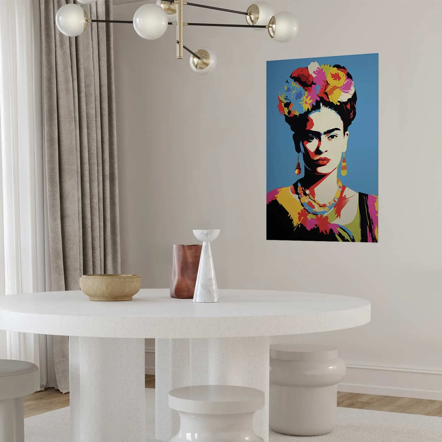 Posterlounge Stampa Su Tela 'Frida Kahlo With Flowers' Di Olga Telnova – 40x60 Cm, Quadro Ready To Hang, Decorazione Parete Blu