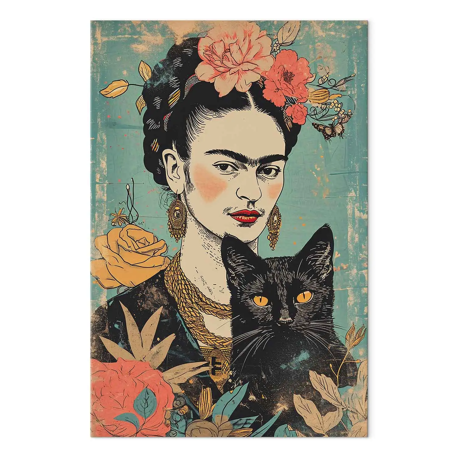 Poster Frida Kahlo – Autoritratto Con Collana Di Spine – Stampa D'Arte 24x32 Cm – Senza Cornice – Decorazione Parete
