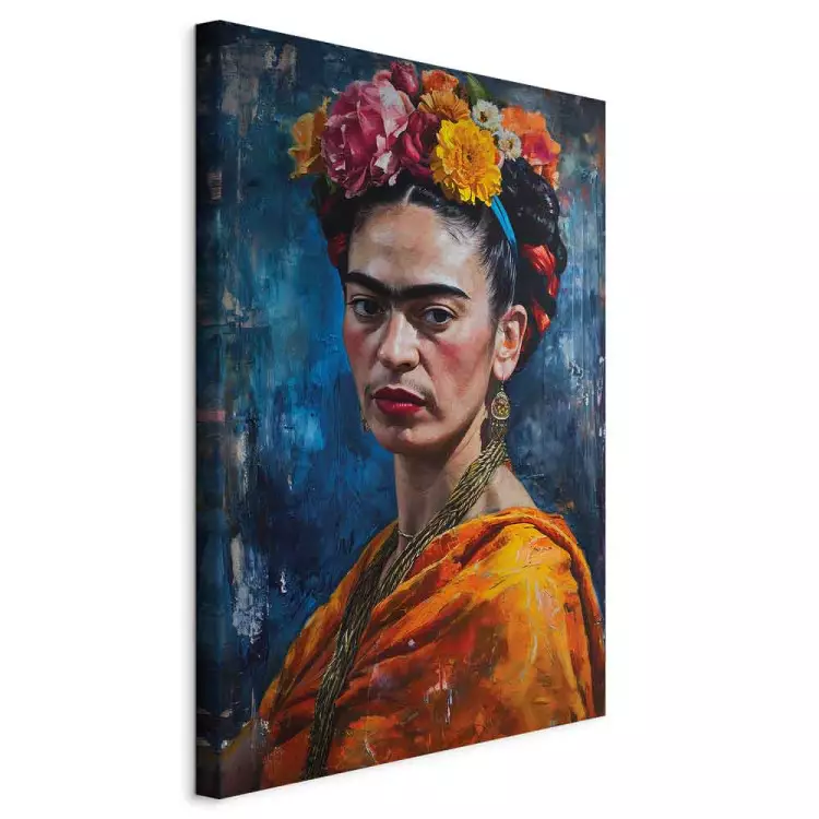 Frida Kahlo - ritratto pittorico dell'artista su sfondo blu scuro