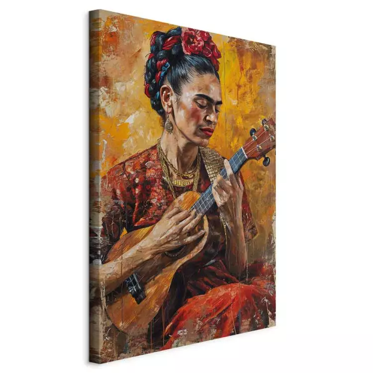 Frida Kahlo - ritratto di donna con l'ukulele nei toni del marrone