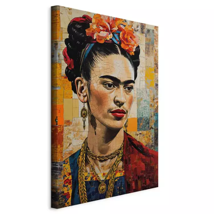 Frida Kahlo - ritratto su uno sfondo ispirato allo stile di Klimt