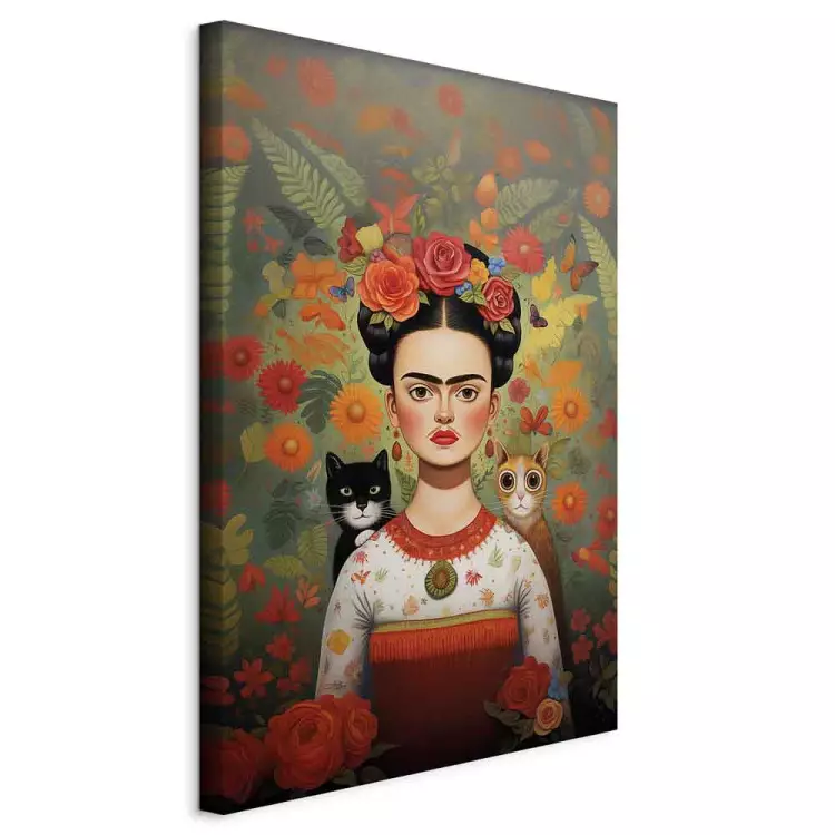 Cartoon Frida - ritratto a colori dell'artista con due gatti
