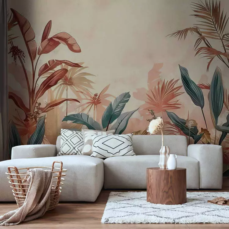 Foglie tropicali - composizione con piante su sfondo color terracotta
