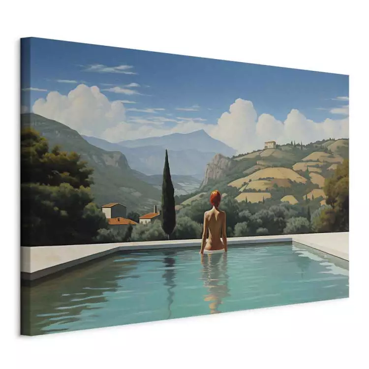 Sguardo in lontananza - figura pensierosa mezza immersa in piscina