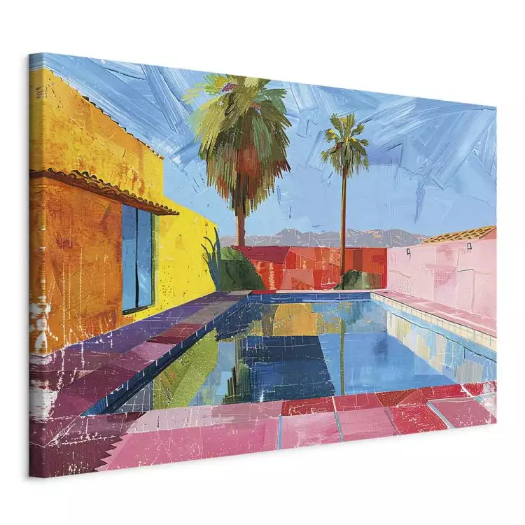 Piscina colorata - palme tropicali e pareti colorate vicino all'acqua