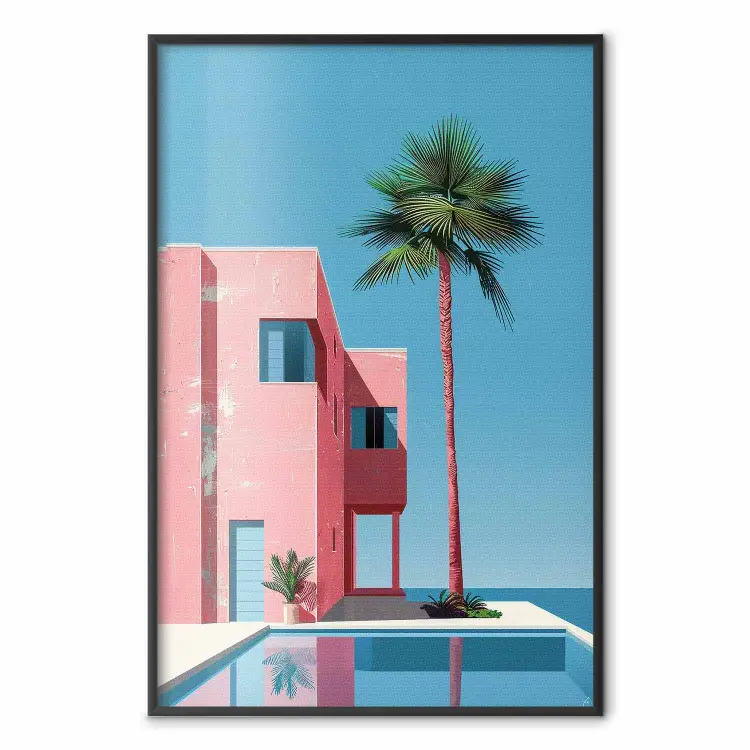 Villa rosa - architettura moderna con palma e piscina