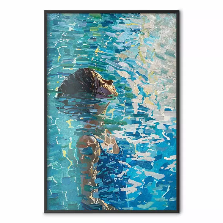 Meditazione blu - donna in acqua circondata da riflessi luminosi
