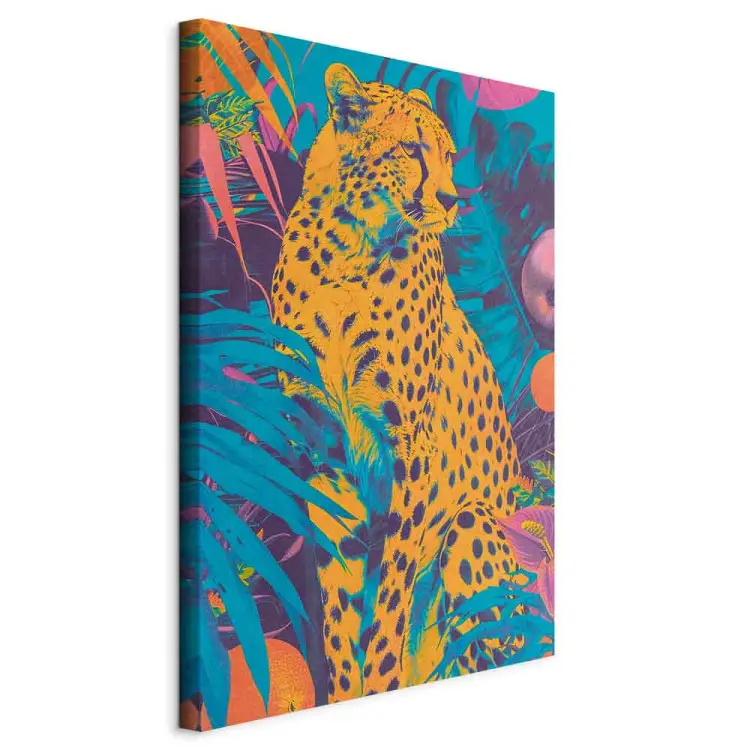 Ghepardo pop-art - gatto vivace circondato piante tropicali