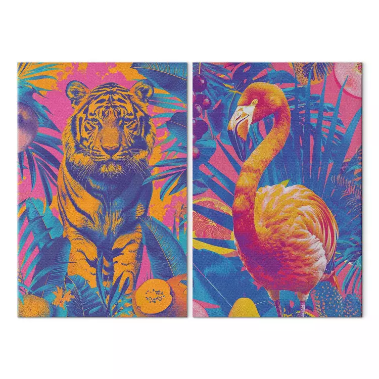 Immagini tropicali - animali pop-art su sfondo giungla colorato