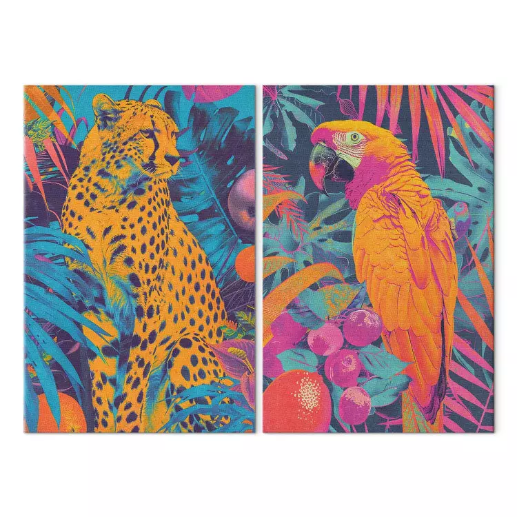 Visioni tropicali - animali pop-art su sfondo giungla