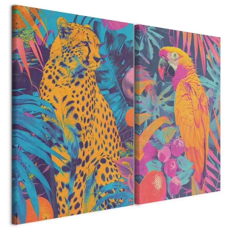 Visioni tropicali - animali pop-art su sfondo giungla